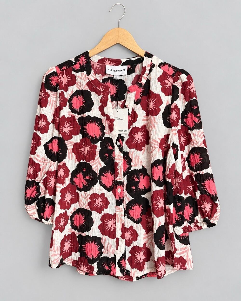Alex & Parker Women’s Large Floral Blouse Pink Burgundy Black NWT Cottagecore